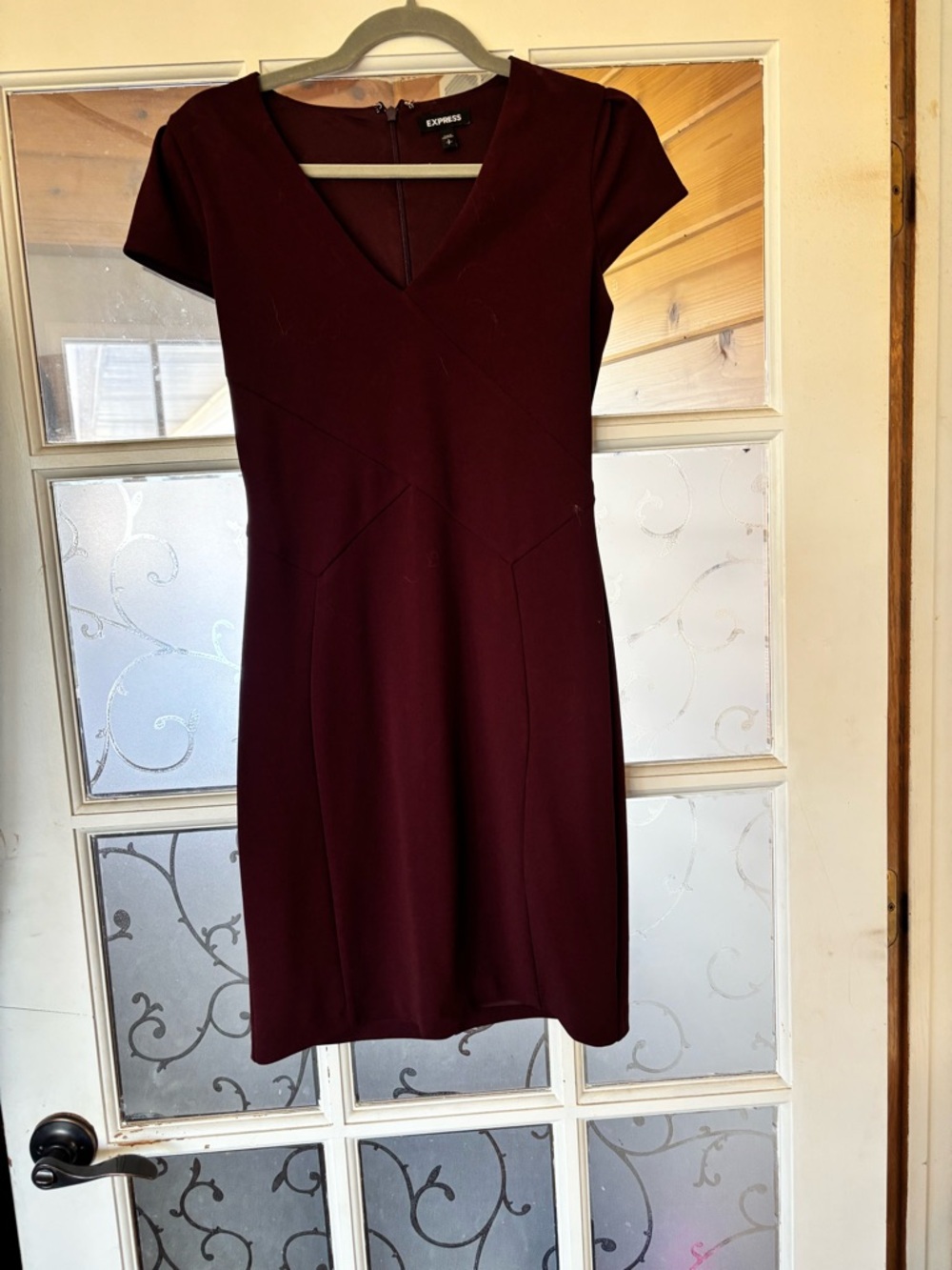 Express Women's Burgundy V-Neck Sheath Mini Dress
